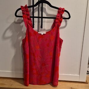 💙Rose & Olive Pink and Red Floral Ruffle-Strap Flowy Top